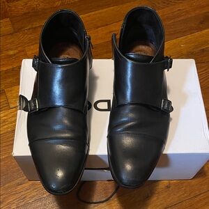 Men's Black Leather Double Monk Strap Shoes